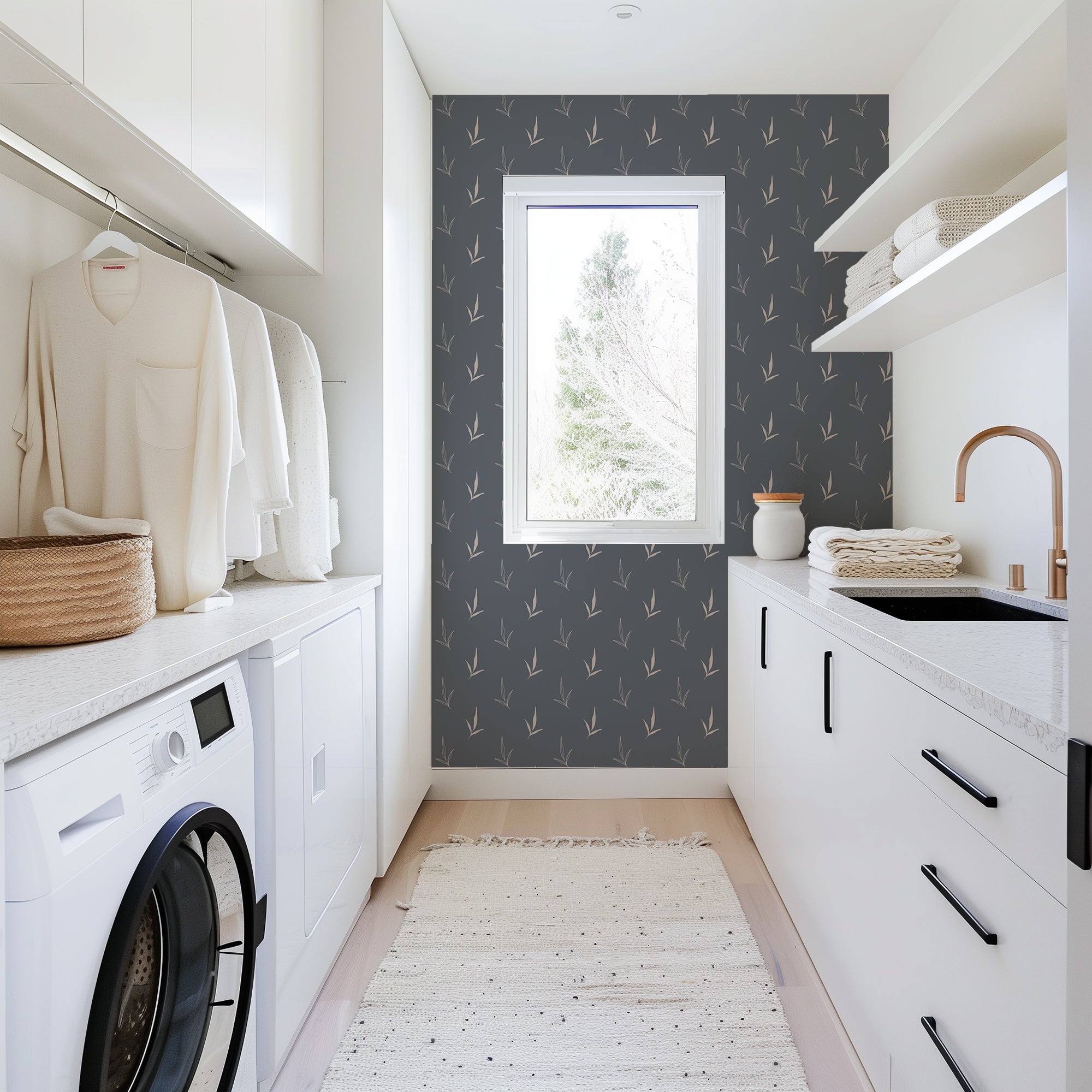 Scattered Grass peel and stick wallpaper room mockup